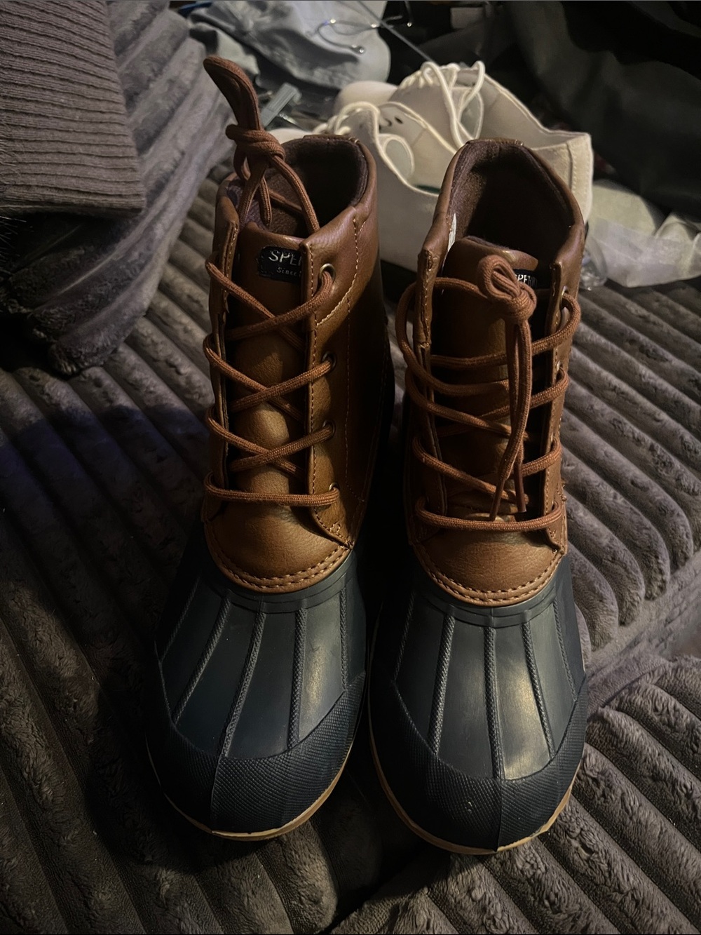 Sperry Brown Leather and Black Rubber Duck Boots